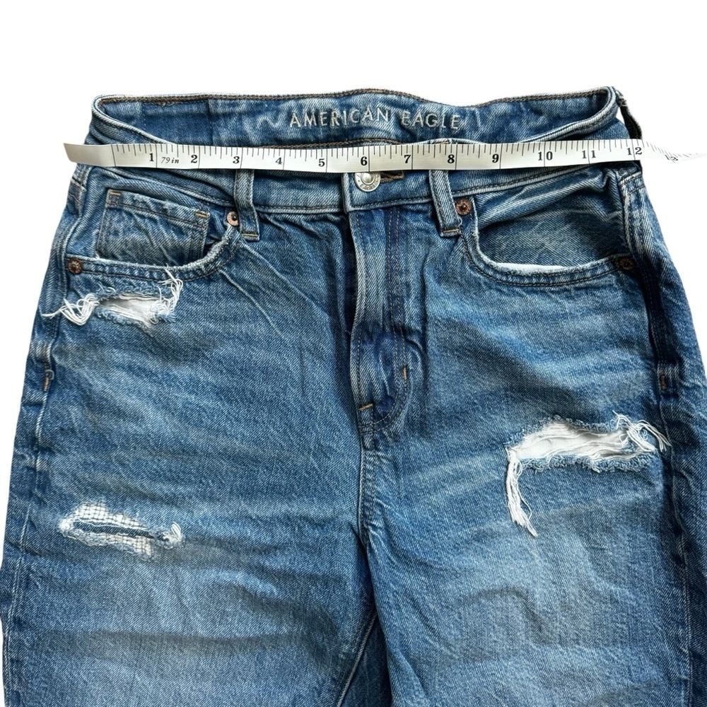 American Eagle AEO Women's Mom Straight Jeans Size 2 Distressed Blue Denim - Picture 8 of 11